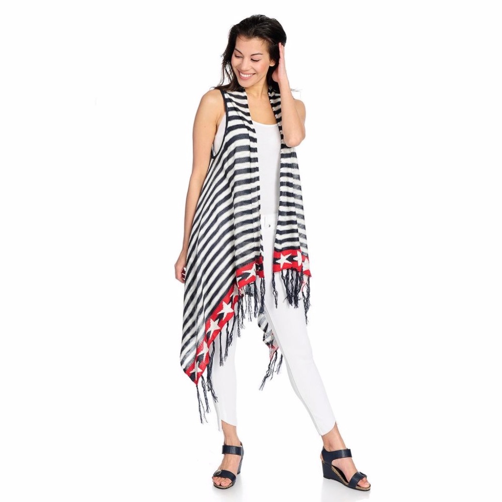 One World Stars & Stripes Open Front Vest NWOT